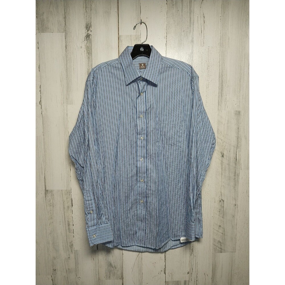 Peter Millar Dress Shirt Mens Large / 16 Blue White Striped Pima Cotton